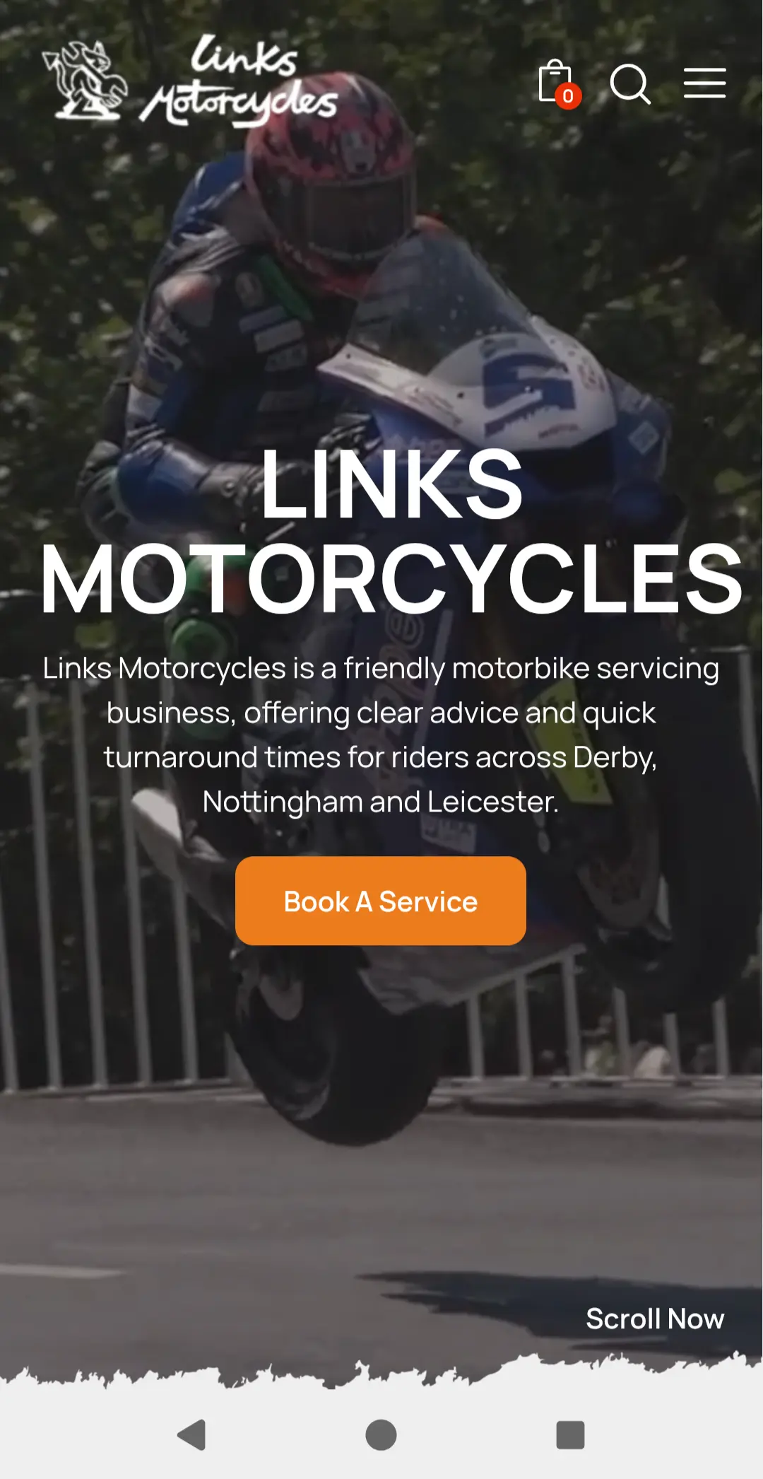 Links Motorcycles mobile website homepage