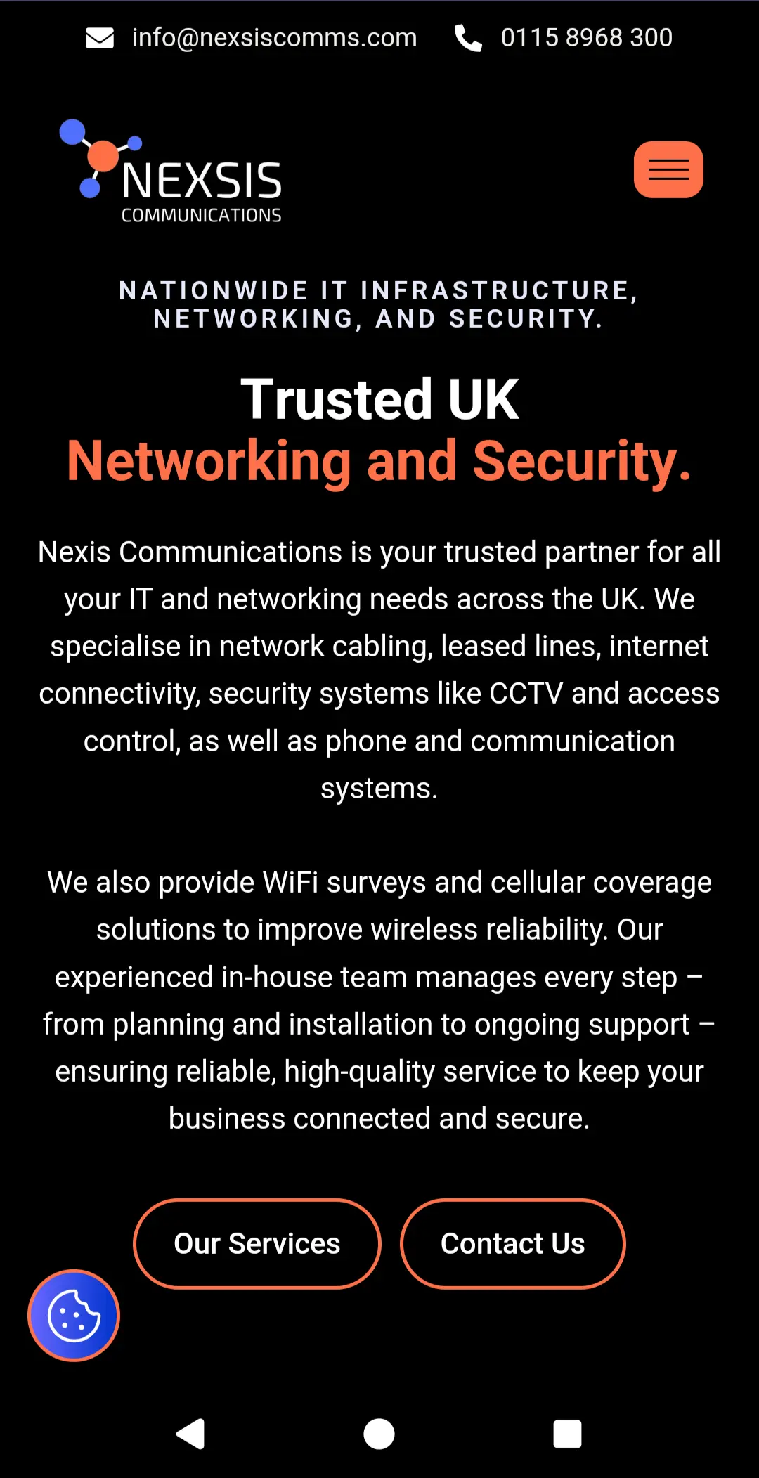 Nexsis Communications mobile website homepage