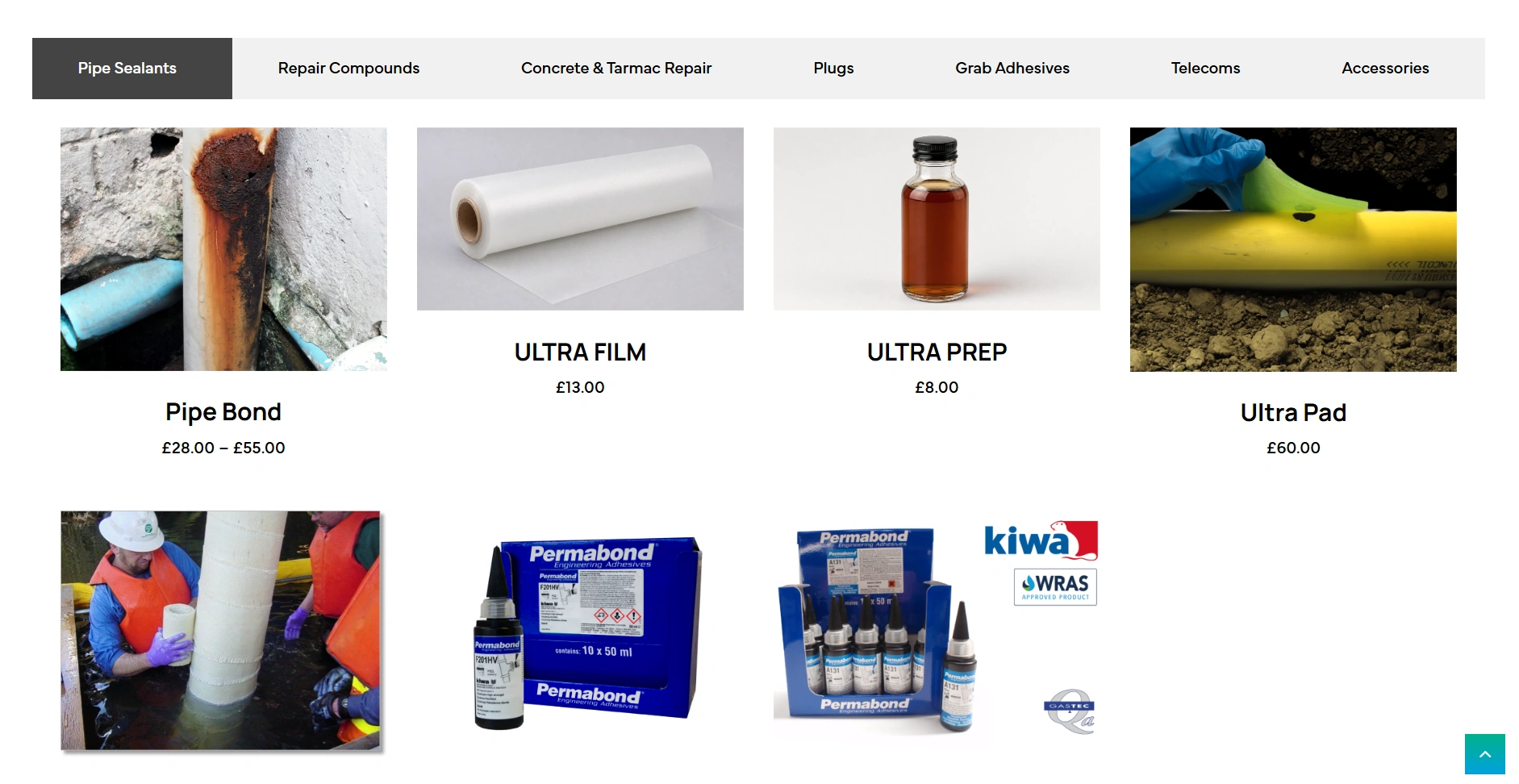 Ultrabond Adhesives ecommerce product grid
