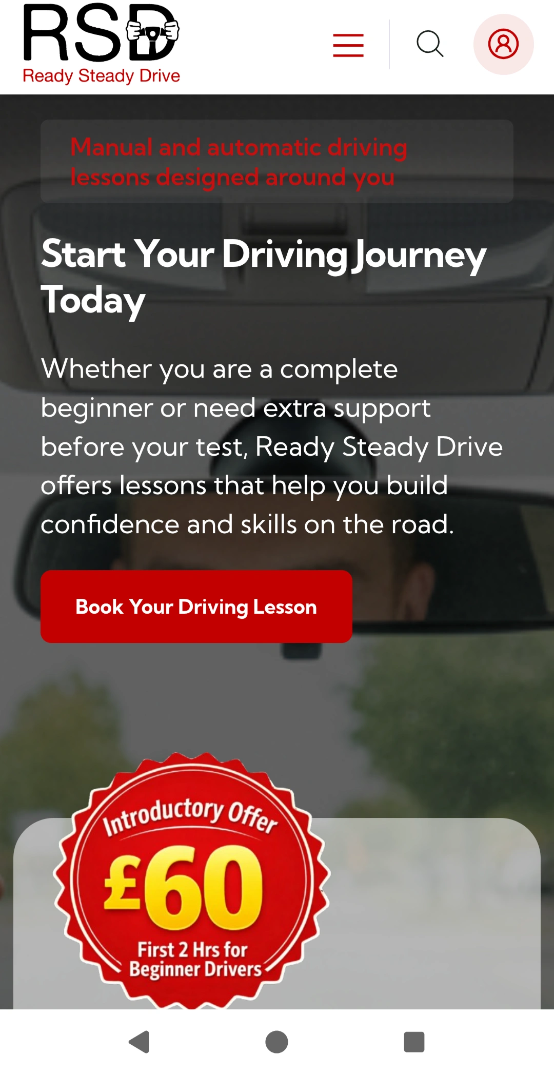 Ready Steady Drive mobile website homepage