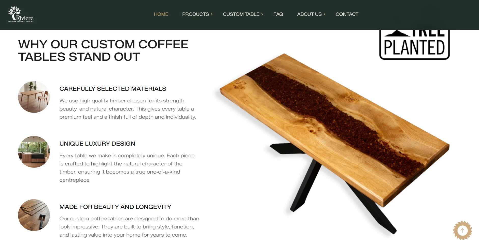 Why choose Riviere Custom Coffee Tables website section