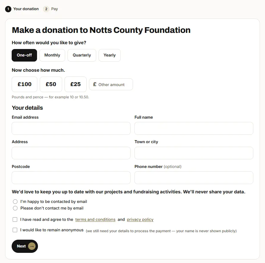 Bespoke donation software developed for Notts County Foundation