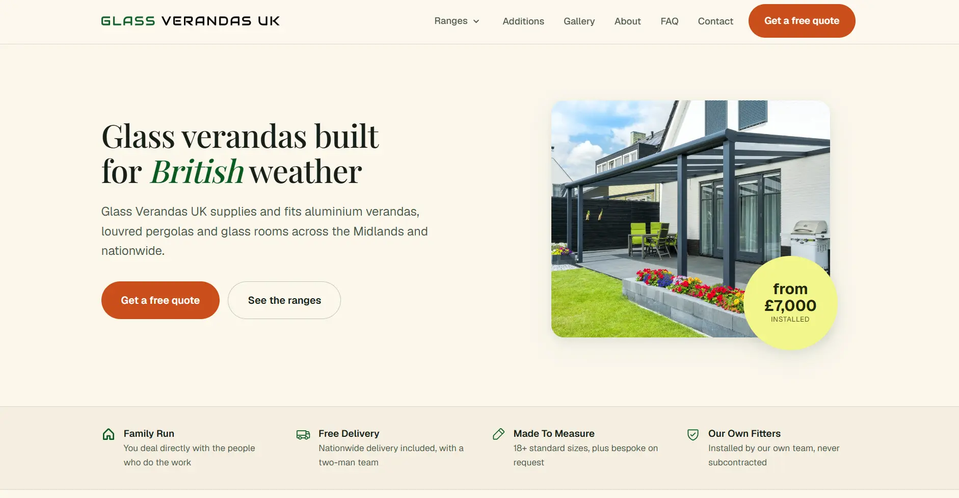 Glass Verandas UK website homepage designed and developed by Vimana Digital