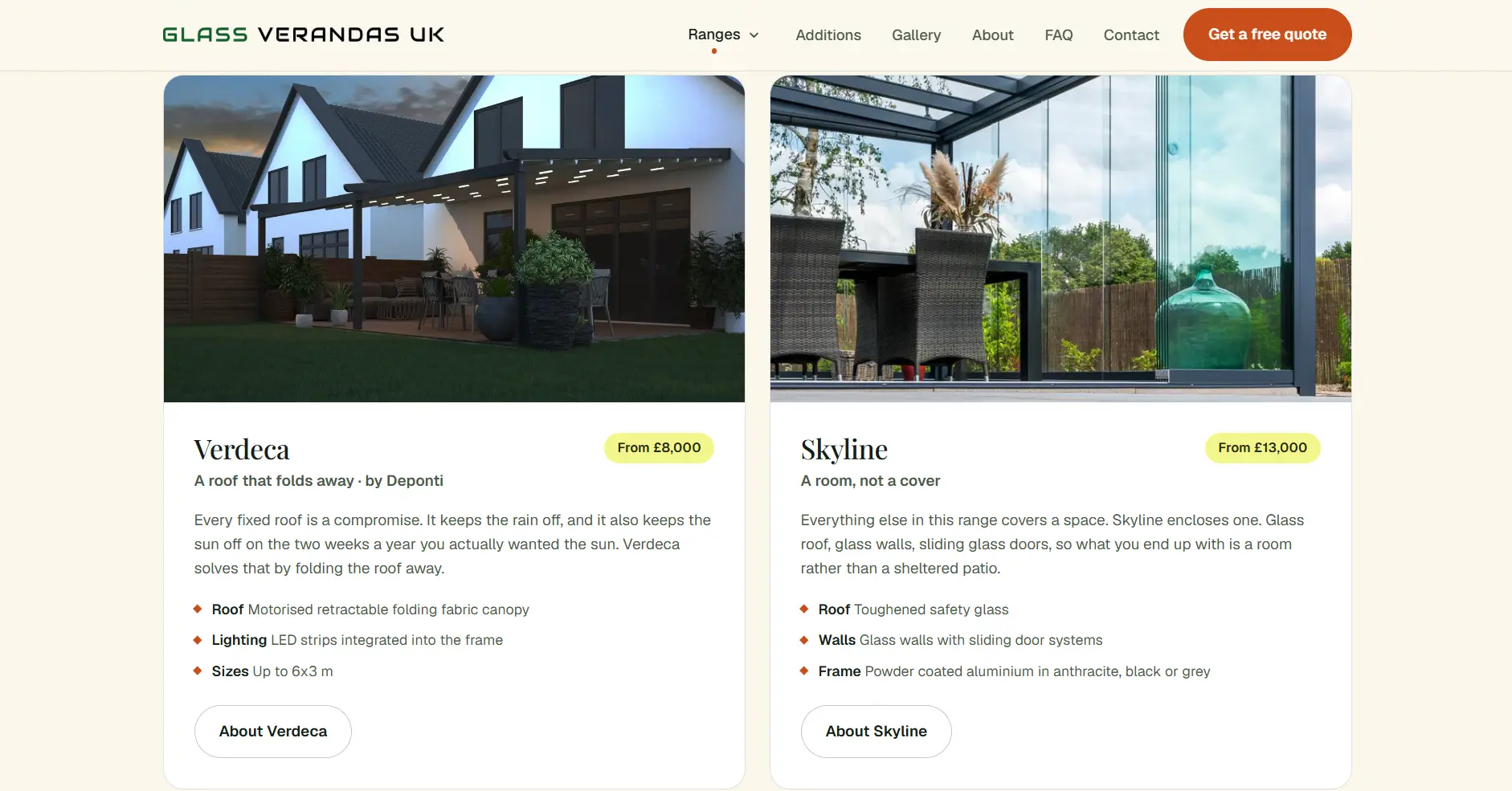 Detailed veranda range information clearly explained on the Glass Verandas UK website
