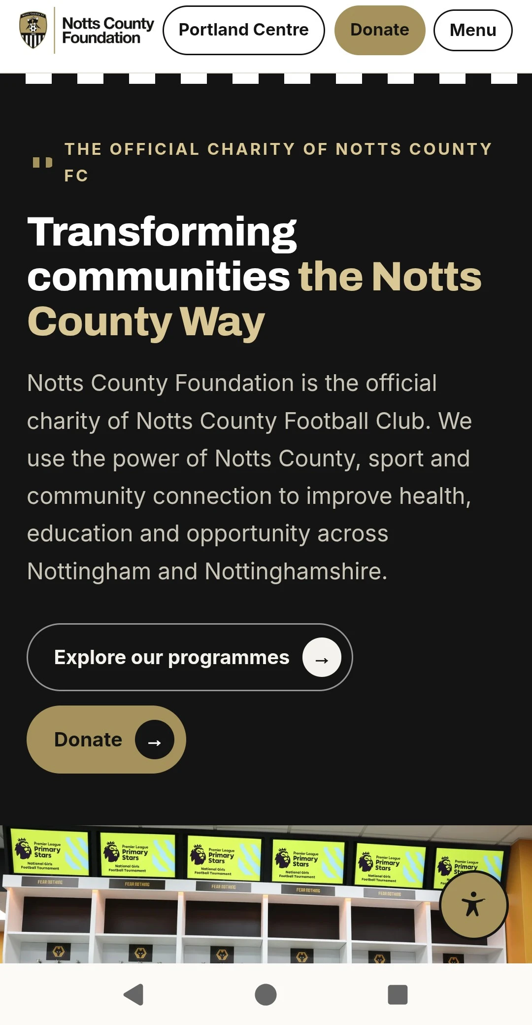 Mobile view of the Notts County Foundation website
